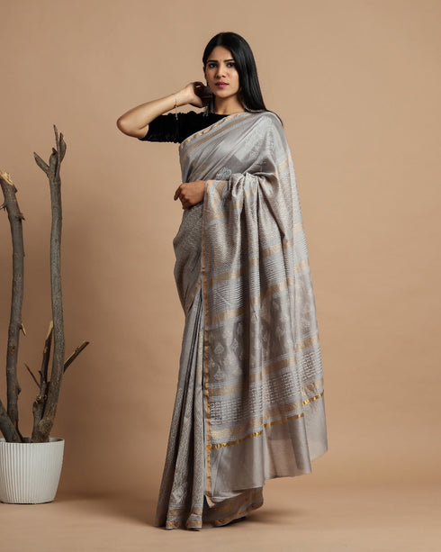 Elegant Hand Block Print Chanderi Silk Saree (CHSAR07)